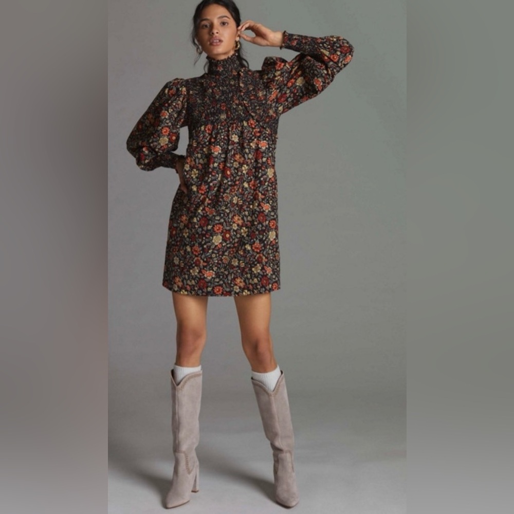 Anthropologie x Plenty by Tracy Reese Smocked Floral Long sleeve Mini Dress S